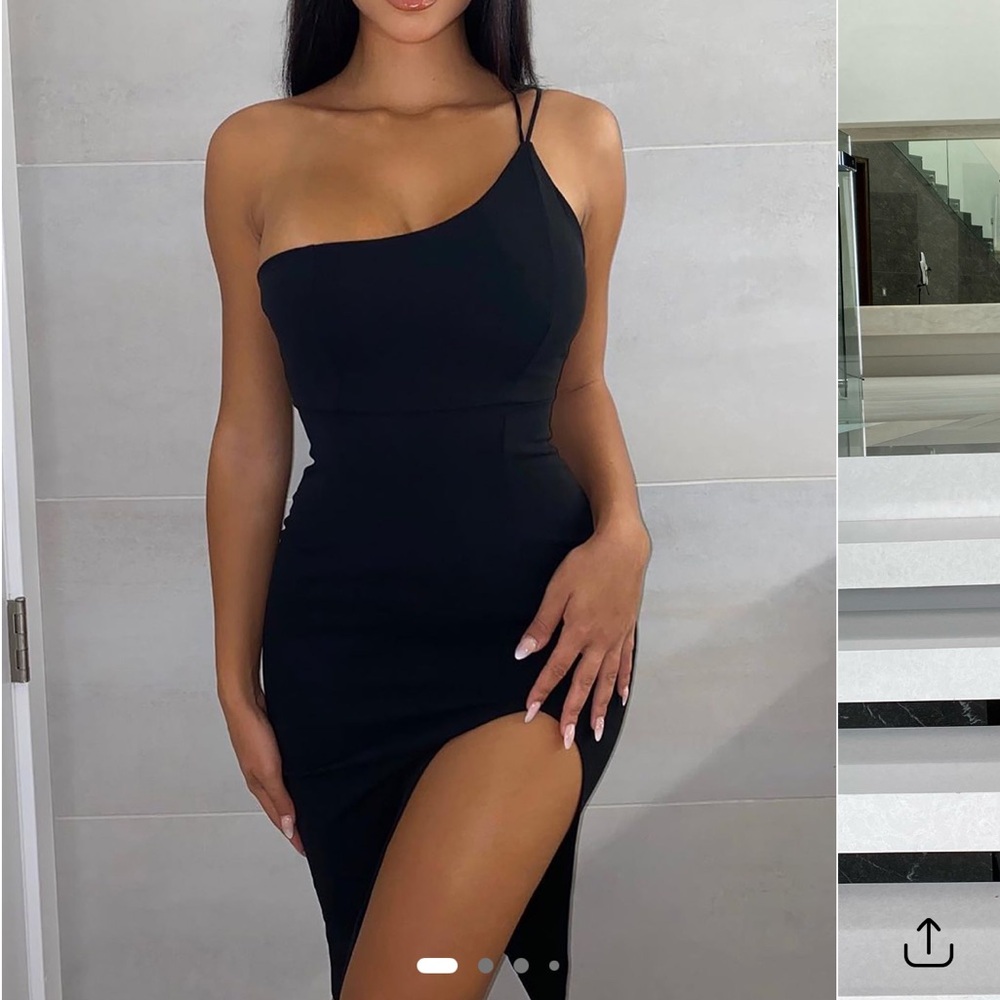 Elegant Black One-Shoulder Midi Dress